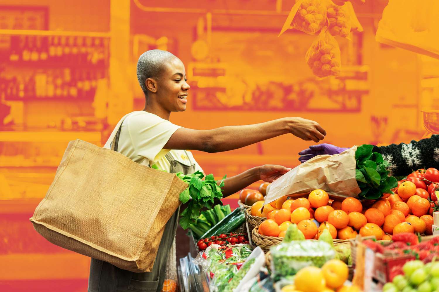 Woman is purchasing fresh produce to make healthy food